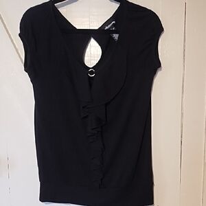 Sixteen Stretch EUC Elegant Black Women's Top Medium, Ruffle And Open Back Neck.